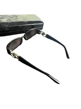 Bebe Black Rectangular Eyeglass Frames Silver Logo Women’s RX Ready